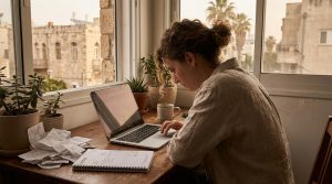 החזר מס לעצמאים: עצמאי עובד על הנהלת חשבונות בסטודיו