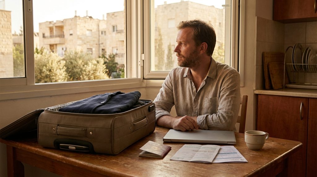 החזר מס לשכירים שעבדו בחו"ל: עובד שחזר מחו"ל בודק תלושי שכר וטפסי מס